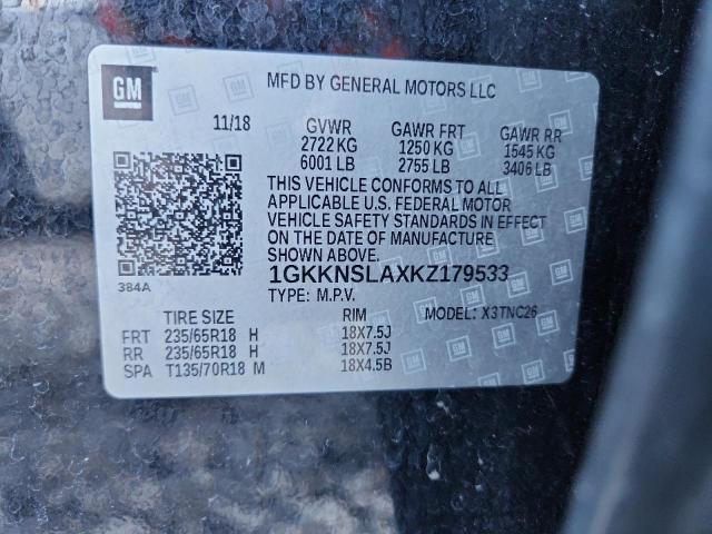 1GKKNSLAXKZ179533 - 2019 GMC ACADIA SLE BLACK photo 13