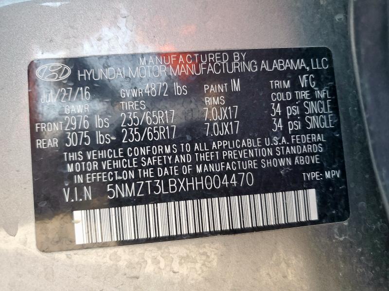 5NMZT3LBXHH004470 - 2017 HYUNDAI SANTA FE S 灰色 照片 13