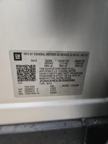 3GNAXHEV3KS640984 - 2019 CHEVROLET EQUINOX LS SILVER photo 14