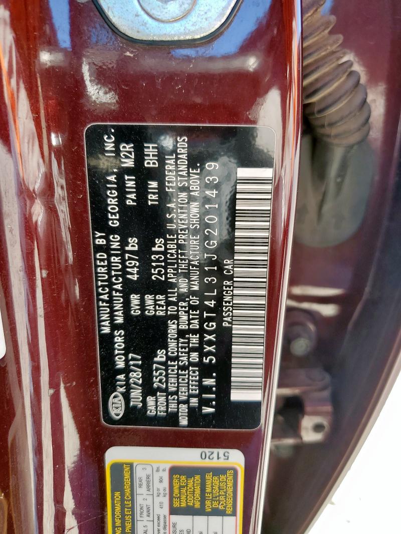 5XXGT4L31JG201439 - 2018 KIA OPTIMA LX Bordo foto 12