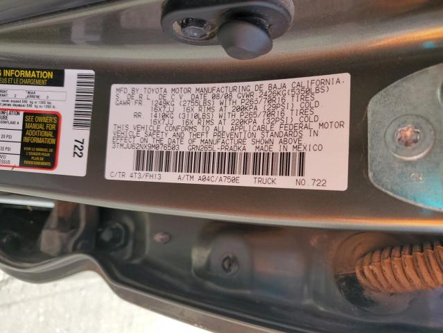 3TMJU62NX9M076503 - 2009 TOYOTA TACOMA DOUBLE CAB PRERUNNER GRAY photo 12