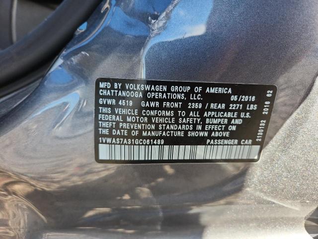 1VWAS7A31GC061489 - 2016 VOLKSWAGEN PASSAT S Boz foto 12