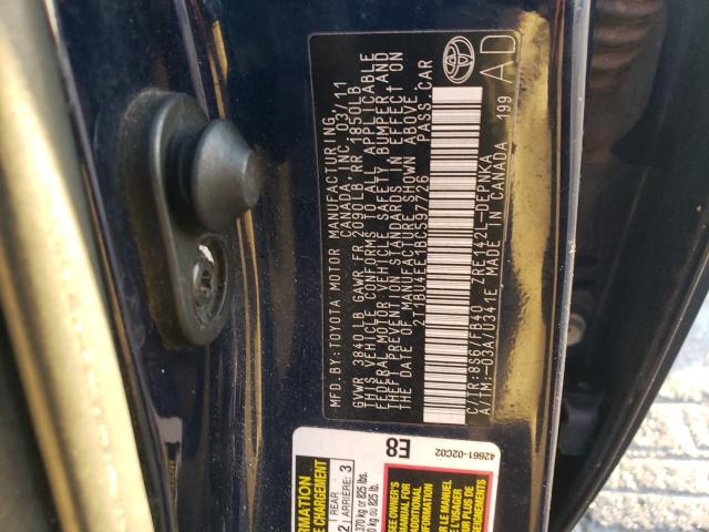 2T1BU4EE1BC597726 - 2011 TOYOTA COROLLA BASE BLUE photo 12