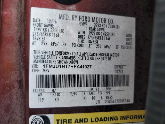 1FMJU1HT7HEA41927 - 2017 FORD EXPEDITION XLT RED photo 14