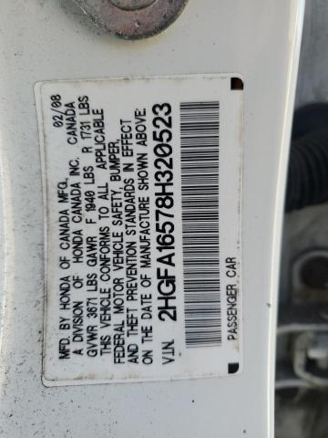 2HGFA16578H320523 - 2008 HONDA CIVIC LX WHITE photo 12