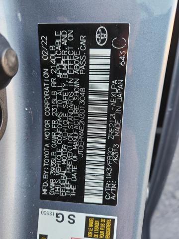 JTDEPMAE2N3013048 - 2022 TOYOTA COROLLA LE 蓝色 照片 12