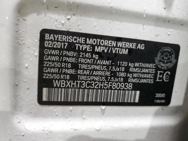 WBXHT3C32H5F80938 - 2017 BMW X1 XDRIVE28I WHITE photo 12