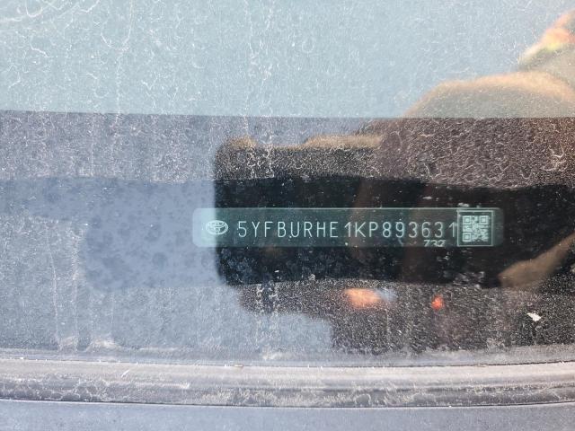 5YFBURHE1KP893631 - 2019 TOYOTA COROLLA L ნაცრისფერი ფოტო 12