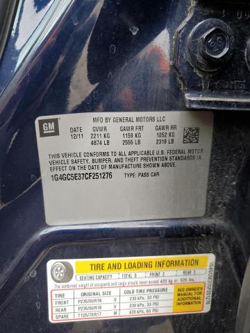 1G4GC5E37CF251276 - 2012 BUICK LACROSSE Կապույտ լուսանկար 12