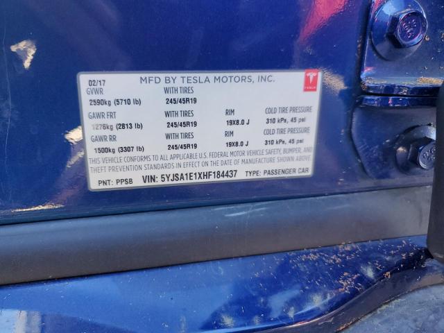 5YJSA1E1XHF184437 - 2017 TESLA MODEL S 蓝色 照片 13