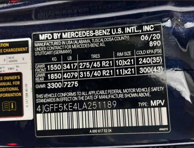 4JGFF5KE4LA251189 - 2020 MERCEDES-BENZ GLS 450 4MATIC BLUE photo 10