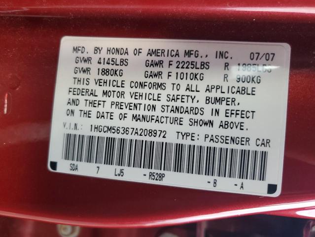 1HGCM56367A208972 - 2007 HONDA ACCORD SE 红色 照片 13