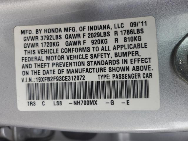 19XFB2F93CE312072 - 2012 HONDA CIVIC EXL SILVER photo 12
