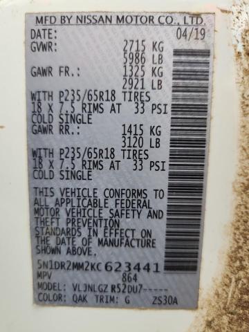 5N1DR2MM2KC623441 - 2019 NISSAN PATHFINDER S Biały zdjęcie 13