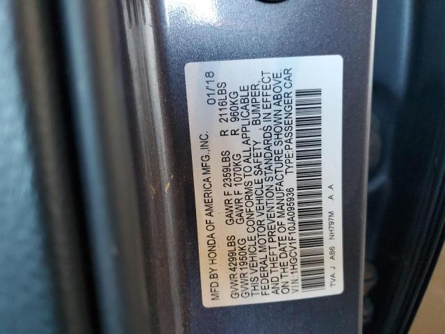 1HGCV1F10JA095936 - 2018 HONDA ACCORD LX ნაცრისფერი ფოტო 13