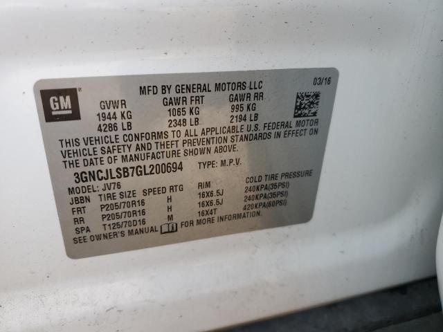 3GNCJLSB7GL200694 - 2016 CHEVROLET TRAX 1LT WHITE photo 13