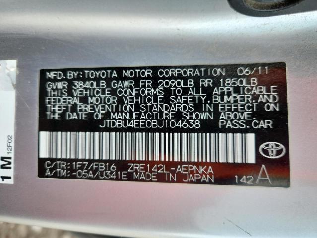 JTDBU4EE0BJ104638 - 2011 TOYOTA COROLLA BASE 银色 照片 12