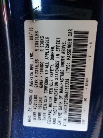 1HGCR2F59HA065339 - 2017 HONDA ACCORD SPORT 蓝色 照片 12