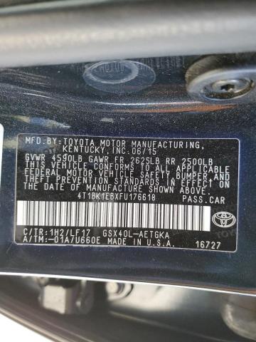 4T1BK1EBXFU176618 - 2015 TOYOTA AVALON XLE GRAY photo 12