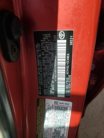 4T4BE46K47R009427 - 2007 TOYOTA CAMRY CE RED photo 12