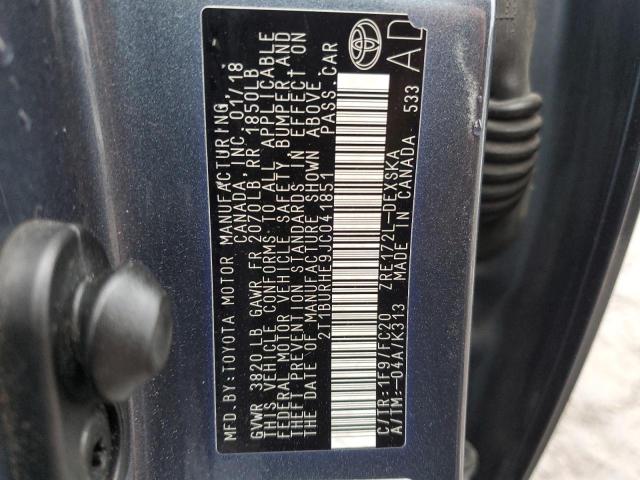 2T1BURHE9JC041851 - 2018 TOYOTA COROLLA L ლურჯი ფოტო 12