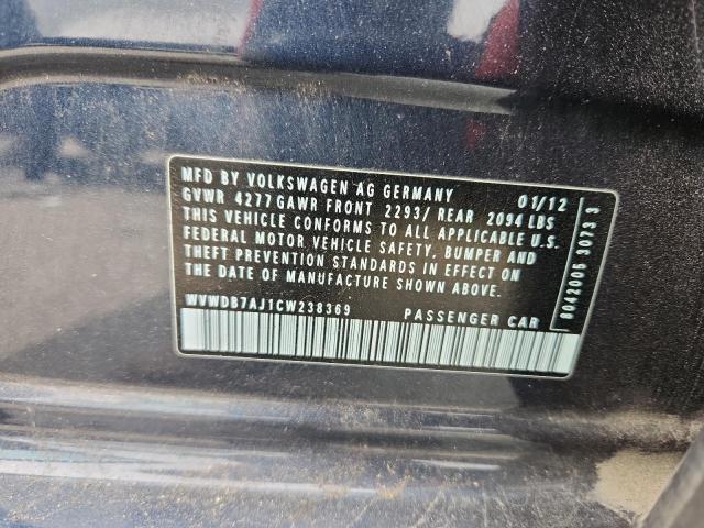 WVWDB7AJ1CW238369 - 2012 VOLKSWAGEN GOLF BLUE photo 12