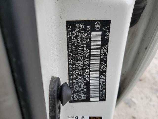 JTDKN3DU4C5417802 - 2012 TOYOTA PRIUS 白色 照片 12