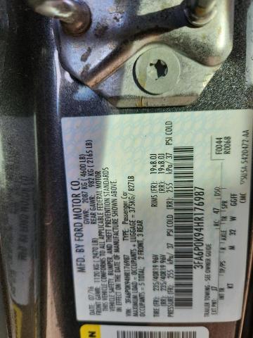 3FA6P0K94HR176987 - 2017 FORD FUSION TITANIUM GRAY photo 12