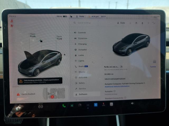 5YJ3E1EA9KF425341 - 2019 TESLA MODEL 3 Сұр фото 9