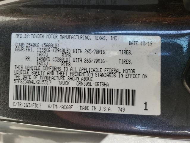 5TFSZ5AN4LX215317 - 2020 TOYOTA TACOMA ACCESS CAB GRAY photo 12