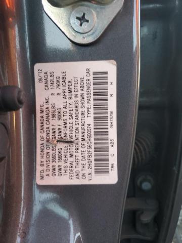 2HGFB2F56CH600574 - 2012 HONDA CIVIC LX GRAY photo 13