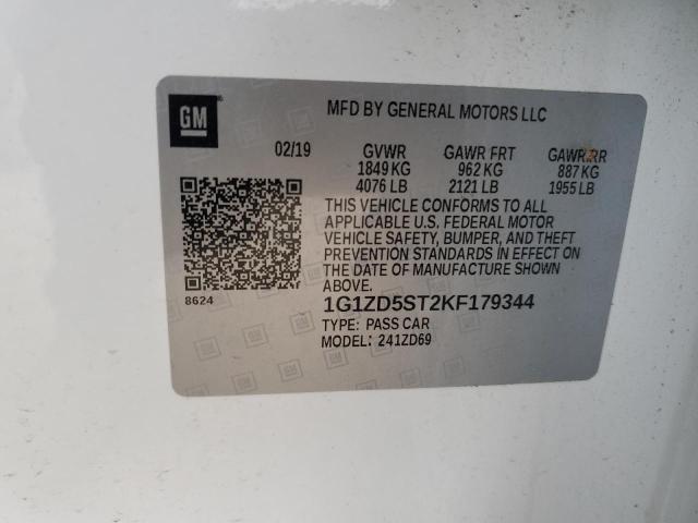 1G1ZD5ST2KF179344 - 2019 CHEVROLET MALIBU LT 白色 照片 12