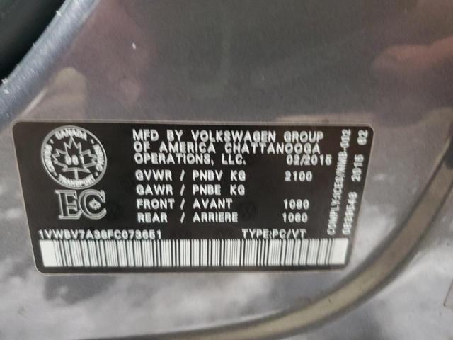 1VWBV7A38FC073651 - 2015 VOLKSWAGEN PASSAT SE 银色 照片 13