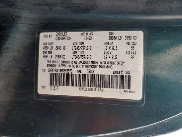 1B7KF26C9RS559973 - 1994 DODGE RAM 2500 GREEN photo 13