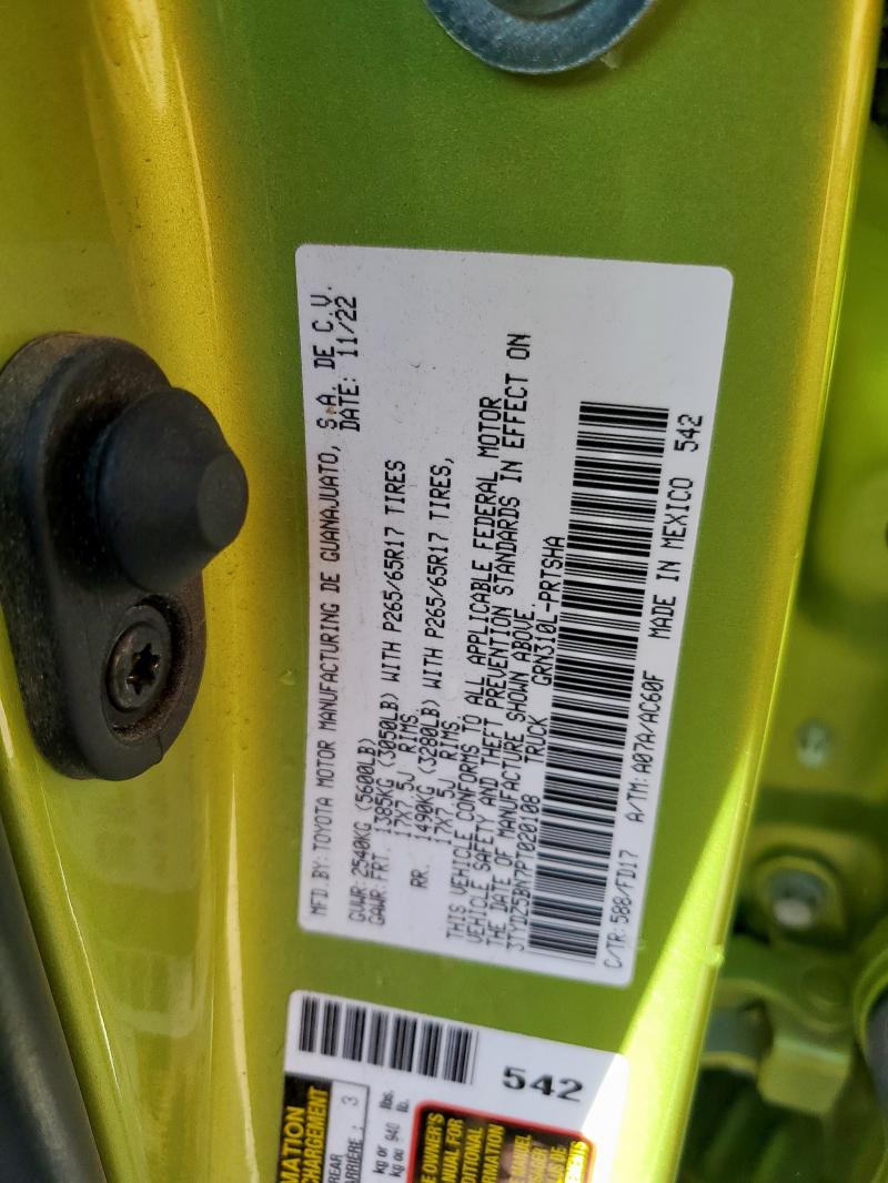 3TYDZ5BN7PT020108 - 2023 TOYOTA TACOMA DOUBLE CAB GREEN photo 12