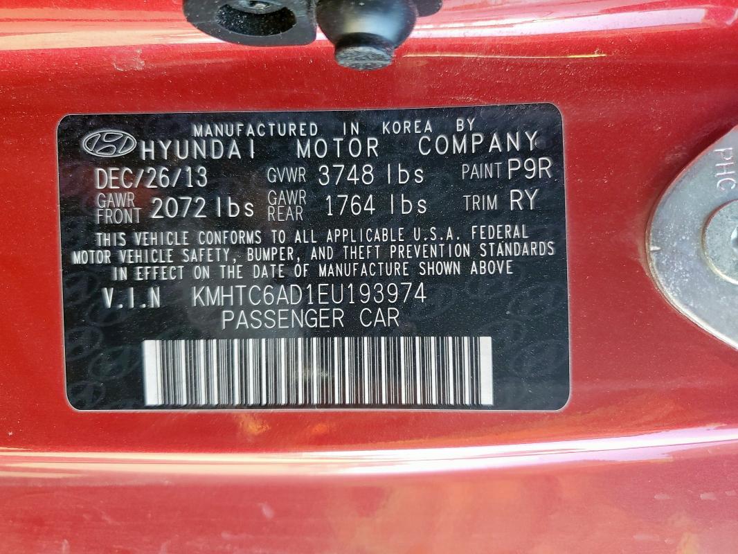 KMHTC6AD1EU193974 - 2014 HYUNDAI VELOSTER წითელი ფოტო 12