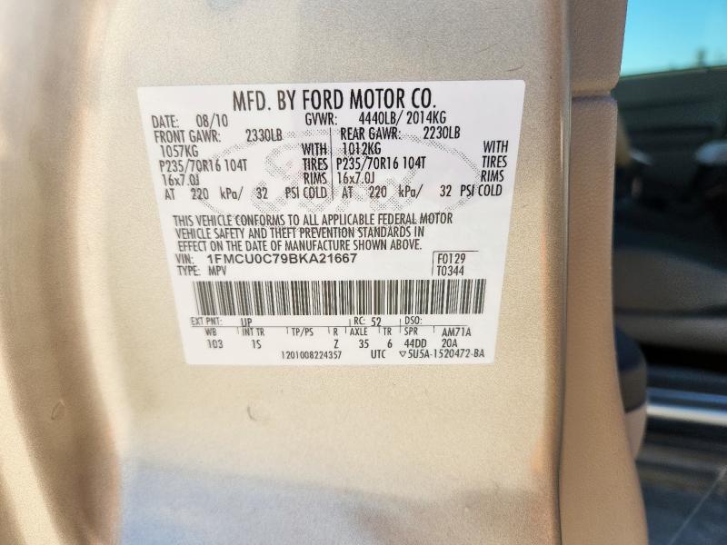 1FMCU0C79BKA21667 - 2011 FORD ESCAPE XLS BEIGE photo 14