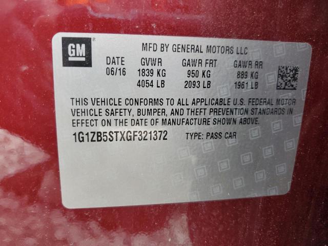 1G1ZB5STXGF321372 - 2016 CHEVROLET MALIBU LS BURGUNDY photo 12
