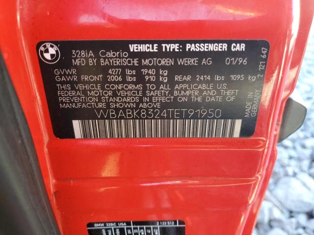 WBABK8324TET91950 - 1996 BMW 328 IC AUTOMATIC RED photo 12