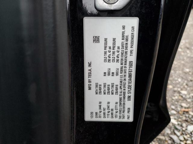 5YJ3E1EA4MF871609 - 2021 TESLA MODEL 3 黑色 照片 12