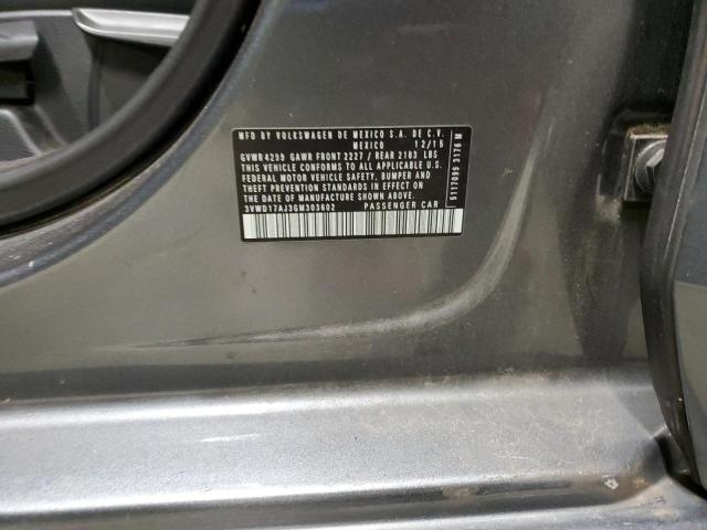 3VWD17AJ3GM303602 - 2016 VOLKSWAGEN JETTA SPORT GRAY photo 12