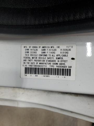 1HGCT2B80DA002710 - 2013 HONDA ACCORD EXL WHITE photo 12