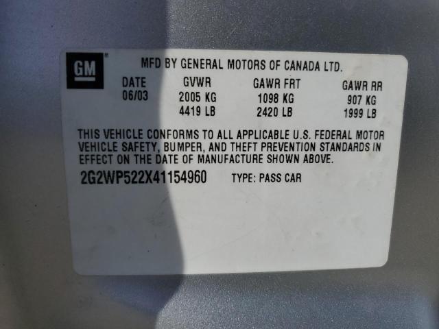 2G2WP522X41154960 - 2004 PONTIAC GRAND PRIX GT Күміс фото 12