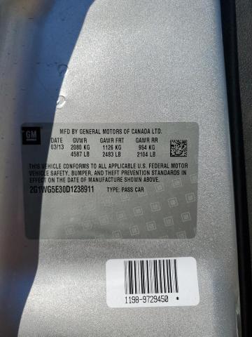 2G1WG5E30D1238911 - 2013 CHEVROLET IMPALA LT 银色 照片 12