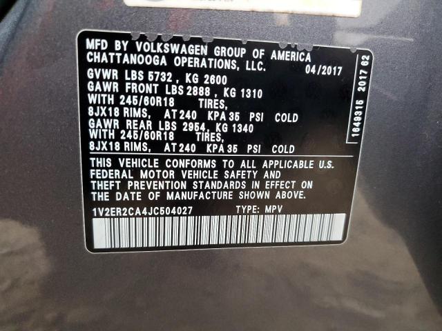 1V2ER2CA4JC504027 - 2018 VOLKSWAGEN ATLAS SEL Серый фото 13