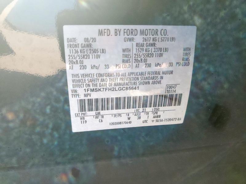 1FMSK7FH2LGC85641 - 2020 FORD EXPLORER LIMITED BLACK photo 13