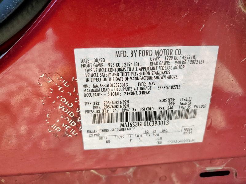 MAJ6S3GL0LC393013 - 2020 FORD ECOSPORT SE Червоний фото 13