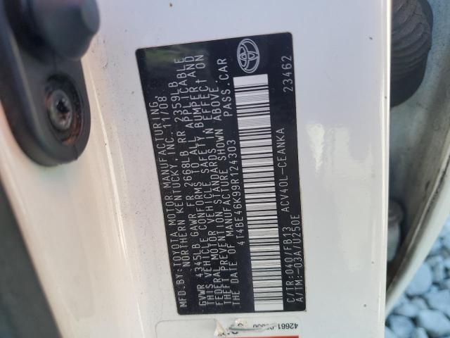 4T4BE46K99R124303 - 2009 TOYOTA CAMRY BASE WHITE photo 12