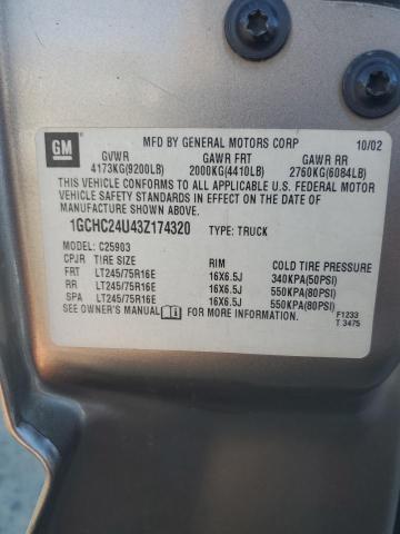 1GCHC24U43Z174320 - 2003 CHEVROLET SILVERADO C2500 HEAVY DUTY SILVER photo 12