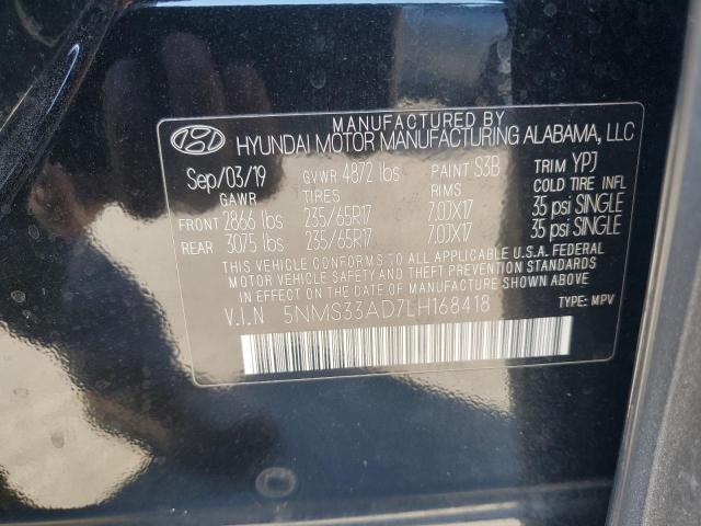 5NMS33AD7LH168418 - 2020 HYUNDAI SANTA FE SEL BLACK photo 13
